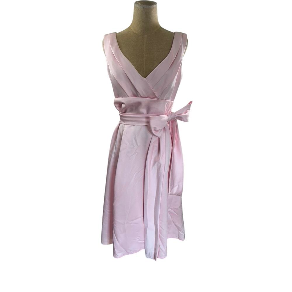 "DA VINCI" Light Pink Fit & Flare Dress SZ 12 Pink Bow Belted‎ Sash Hoco Wedding